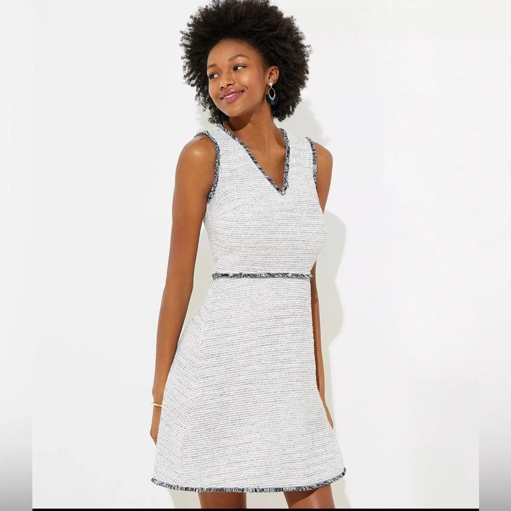 LOFT Fringe Boucle Flare Dress‎